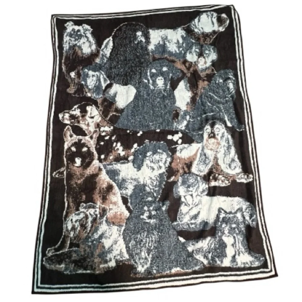 San Marcos Blanket Dog Breeds Large Brown & Tan Reversible Vintage Throw‎
